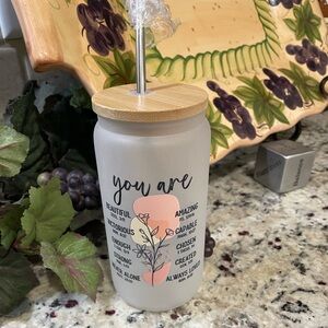 🛍️ Self Love Libby 16oz frosted glass w Biblical Scriptures & metal straw/NEW